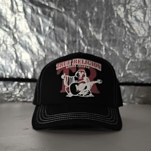 True Religion Black Cap with White and Red Logo